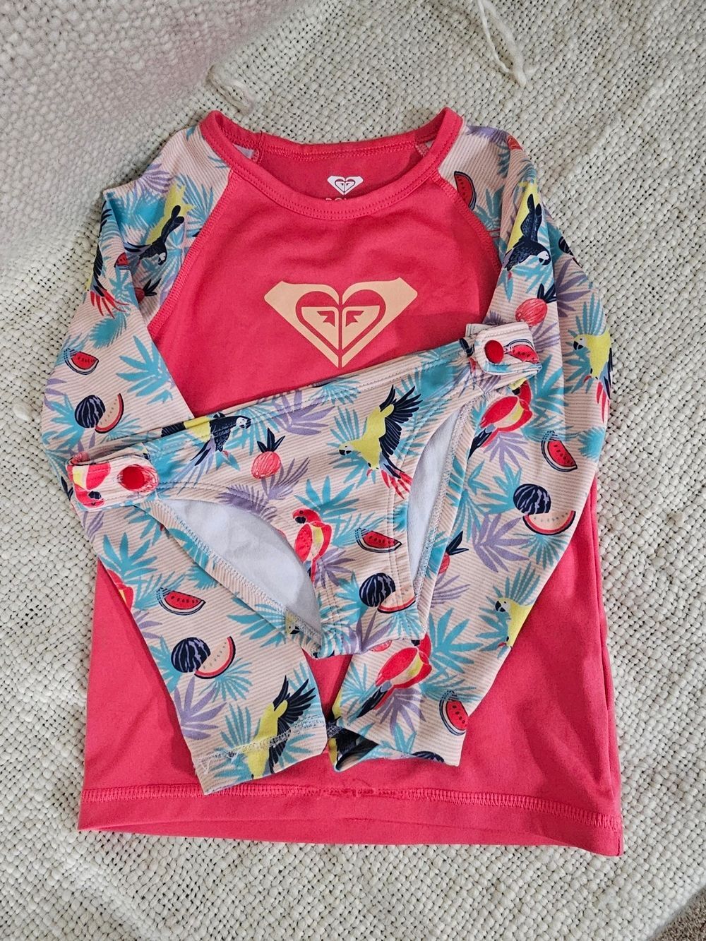 Roxy Kids Pink Tropical Parrot Rashguard Set Size 5